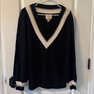 Black and White V-Neck Sweater